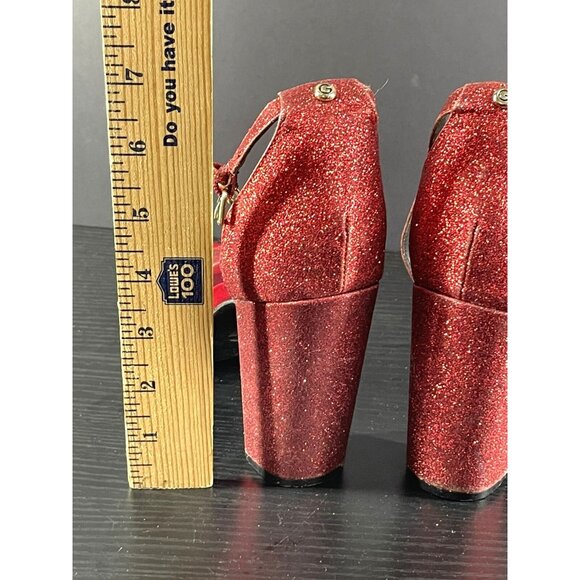 Guess Womens Red Glitter Block Heel Sandals Size 8.5 Ankle Strap Open Toe - Picture 4 of 8